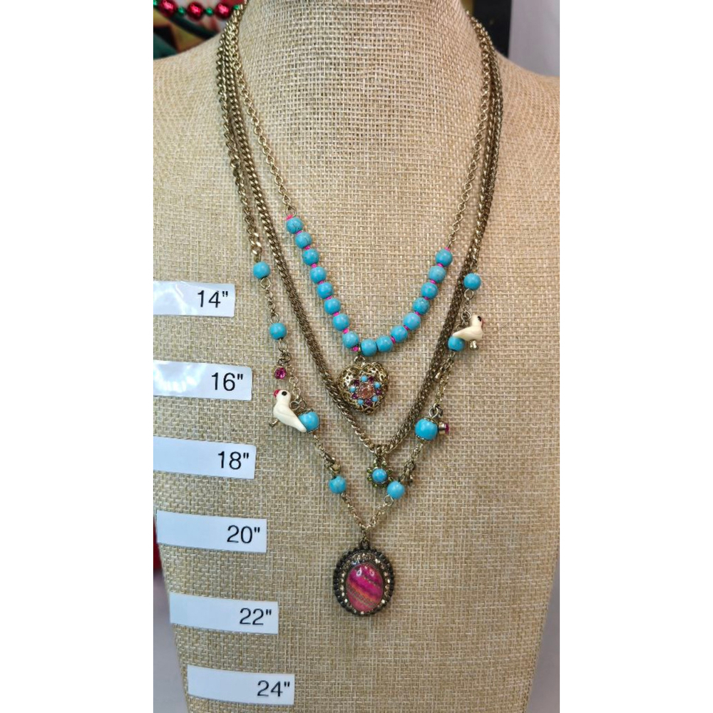 Betsey Johnson Necklace Sea Gull Turquoise Howlite Pink Goldtone Multi-Strand